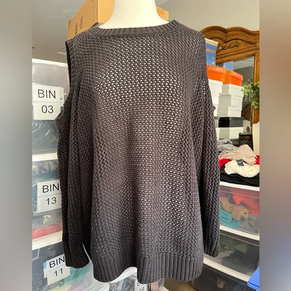 Black Cold Shoulder Sweater - Picture 2 of 6